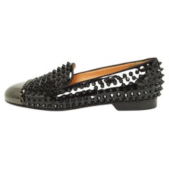 Christian Louboutin Black Patent Leather Glitz Spikes Loafers Size 38