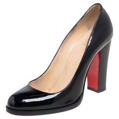Christian Louboutin Black Patent Leather Grapi Block Heel Pumps Size 37.5