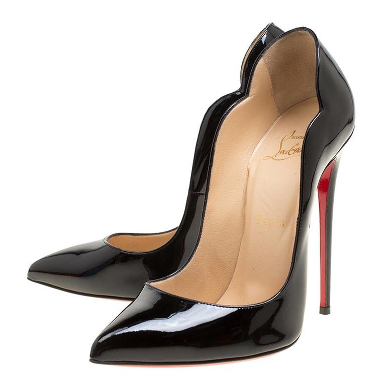 Christian Louboutin Black Patent Leather Hot Chick Scalloped Trim Pointed  Toe Pu at 1stDibs | hot chick at masters, hot chick scallop pointed toe  pump, louboutin 130