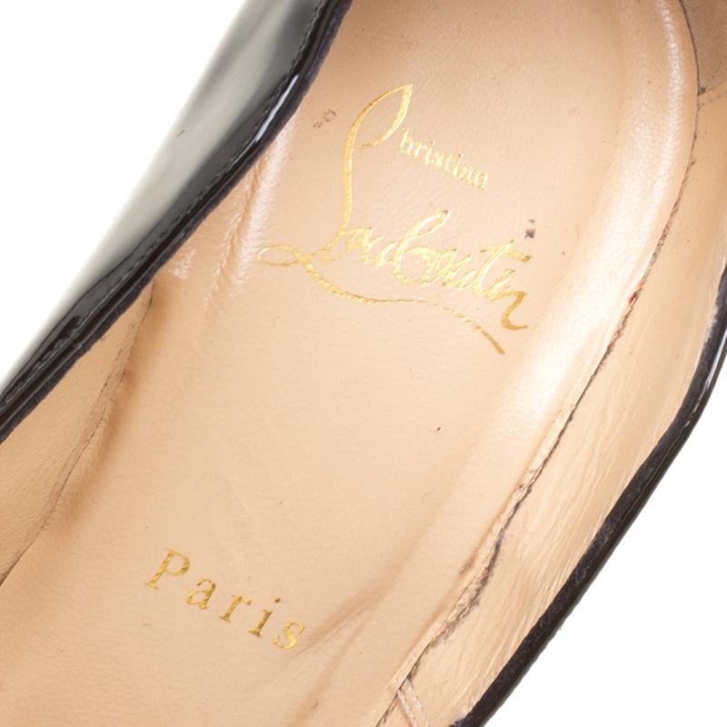 Brown Christian Louboutin Black Patent Leather Hot Chick Scalloped Trim Pointed Toe Pu