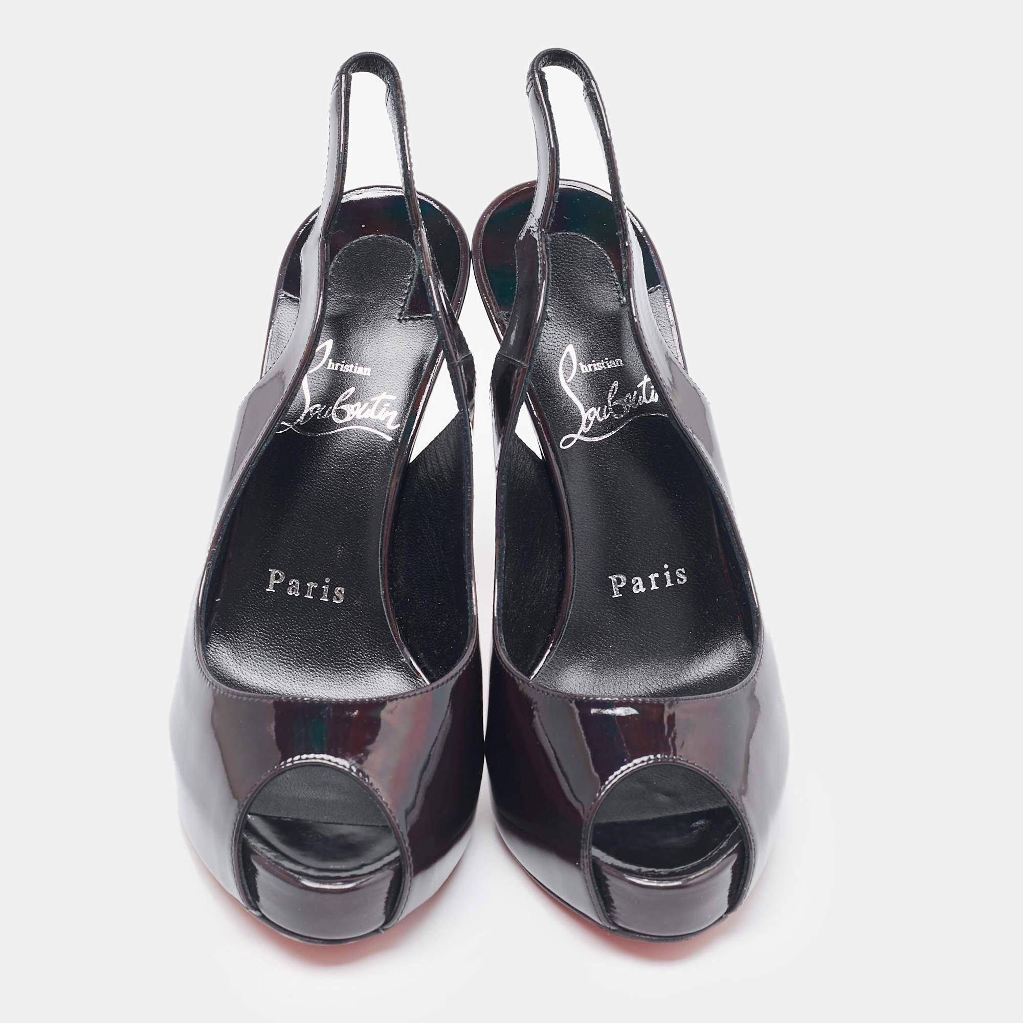 Christian Louboutin Noir cuir verni Hot Chick Slingback Pumps Size 35 Excellent état - En vente à Dubai, Al Qouz 2