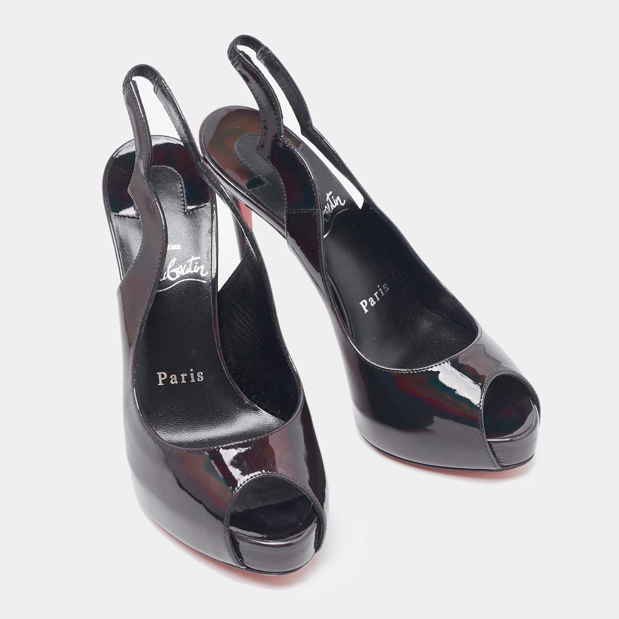 Christian Louboutin Noir cuir verni Hot Chick Slingback Pumps Size 35 Pour femmes en vente