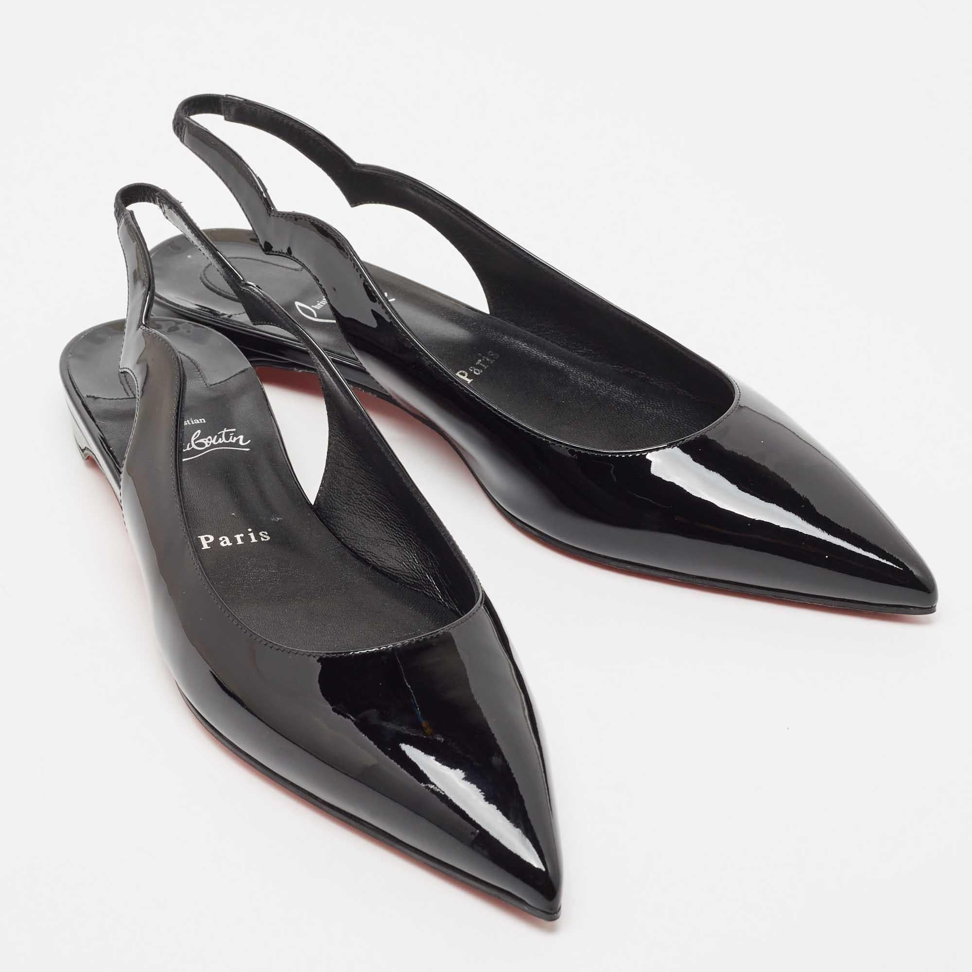 Christian Louboutin Black Patent Leather Hot Chickita Slingback Flats Size 41 In Excellent Condition In Dubai, Al Qouz 2