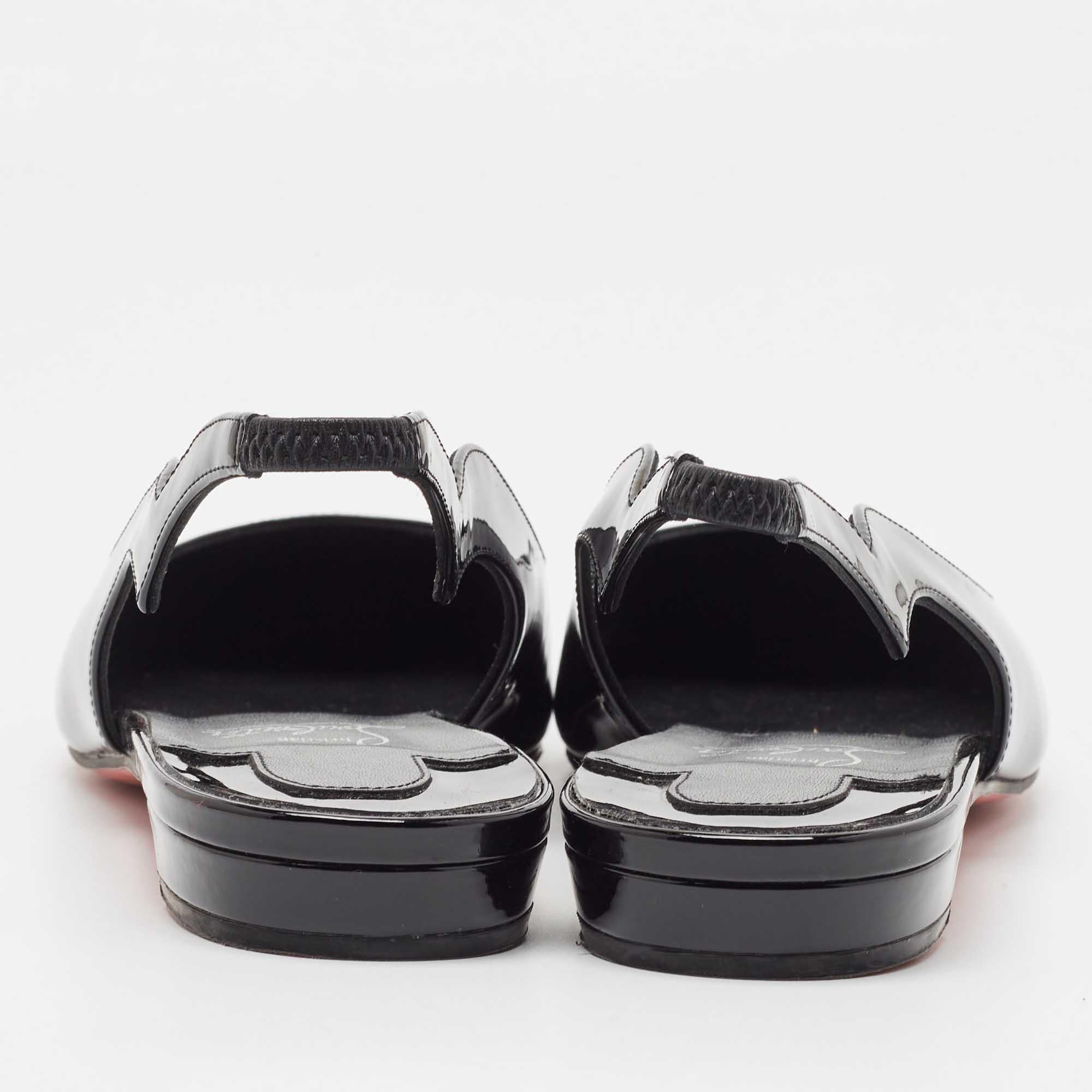 Christian Louboutin Black Patent Leather Hot Chickita Slingback Flats Size 41 1
