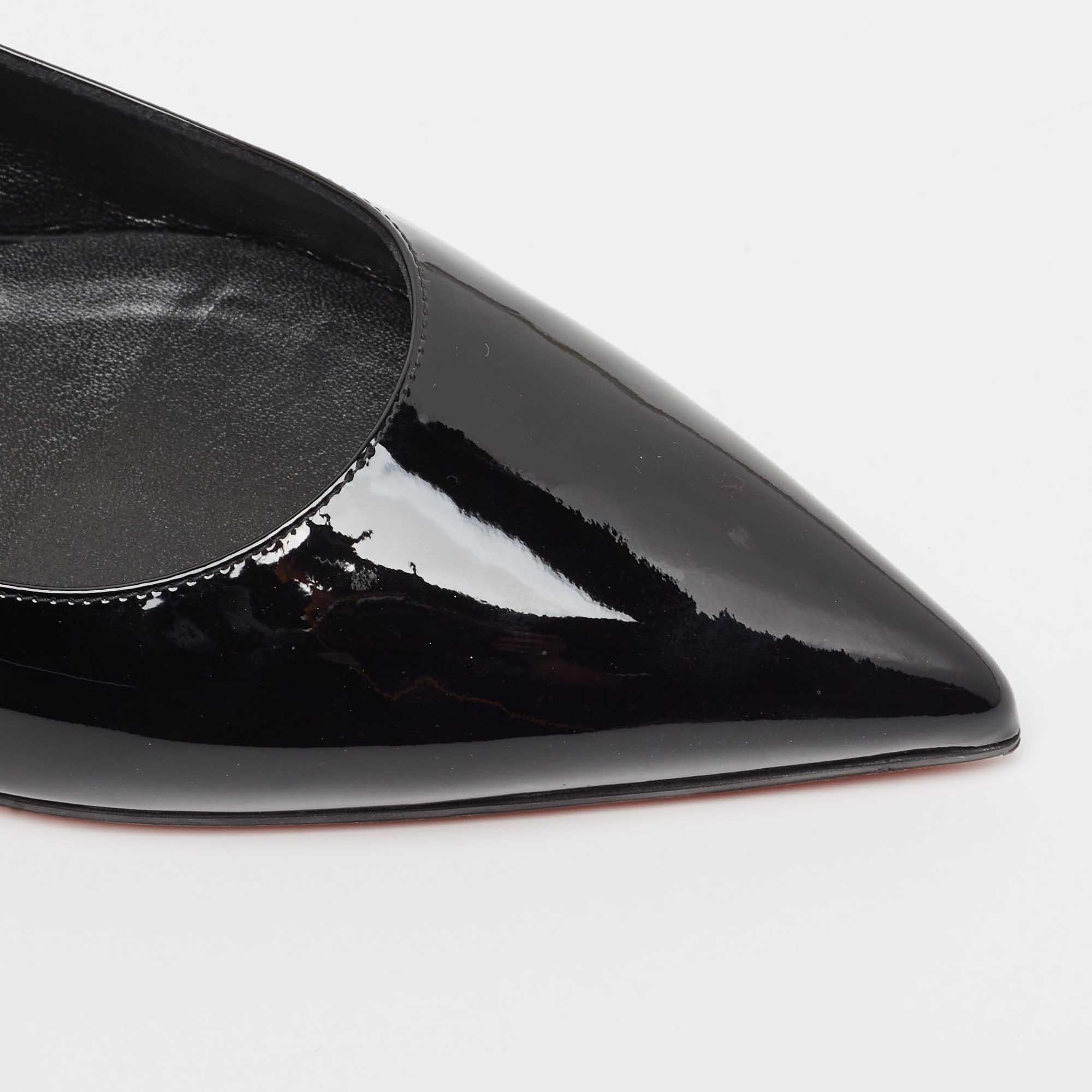 Christian Louboutin Black Patent Leather Hot Chickita Slingback Flats Size 41 3