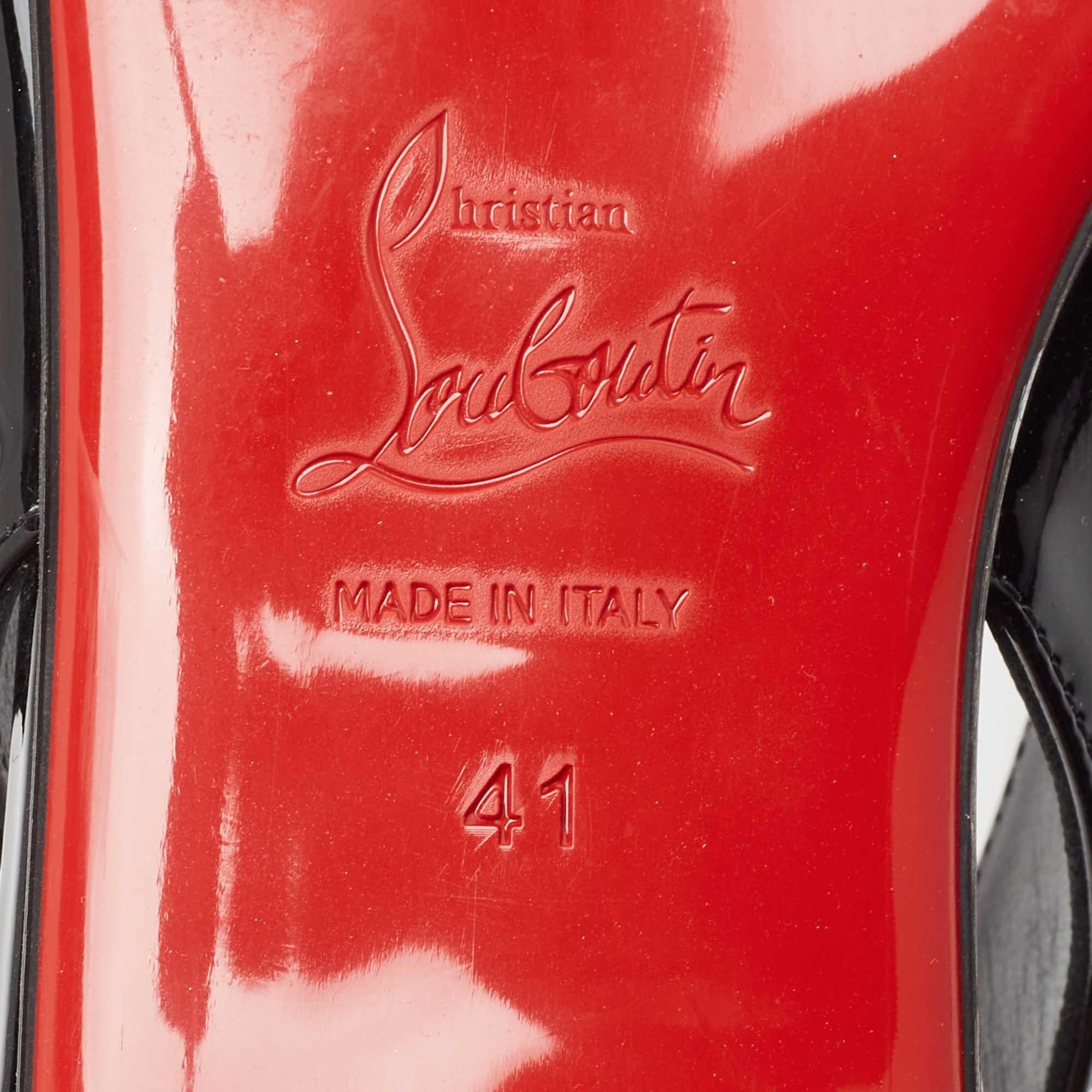 Christian Louboutin Black Patent Leather Hot Chickita Slingback Flats Size 41 4
