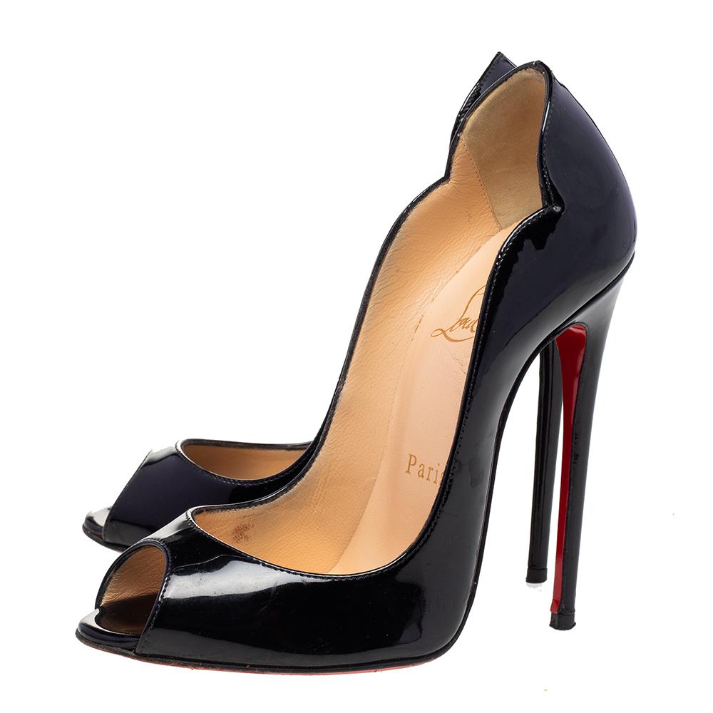 Christian Louboutin Black Patent Leather Hot Wave Pumps Size 35 at ...