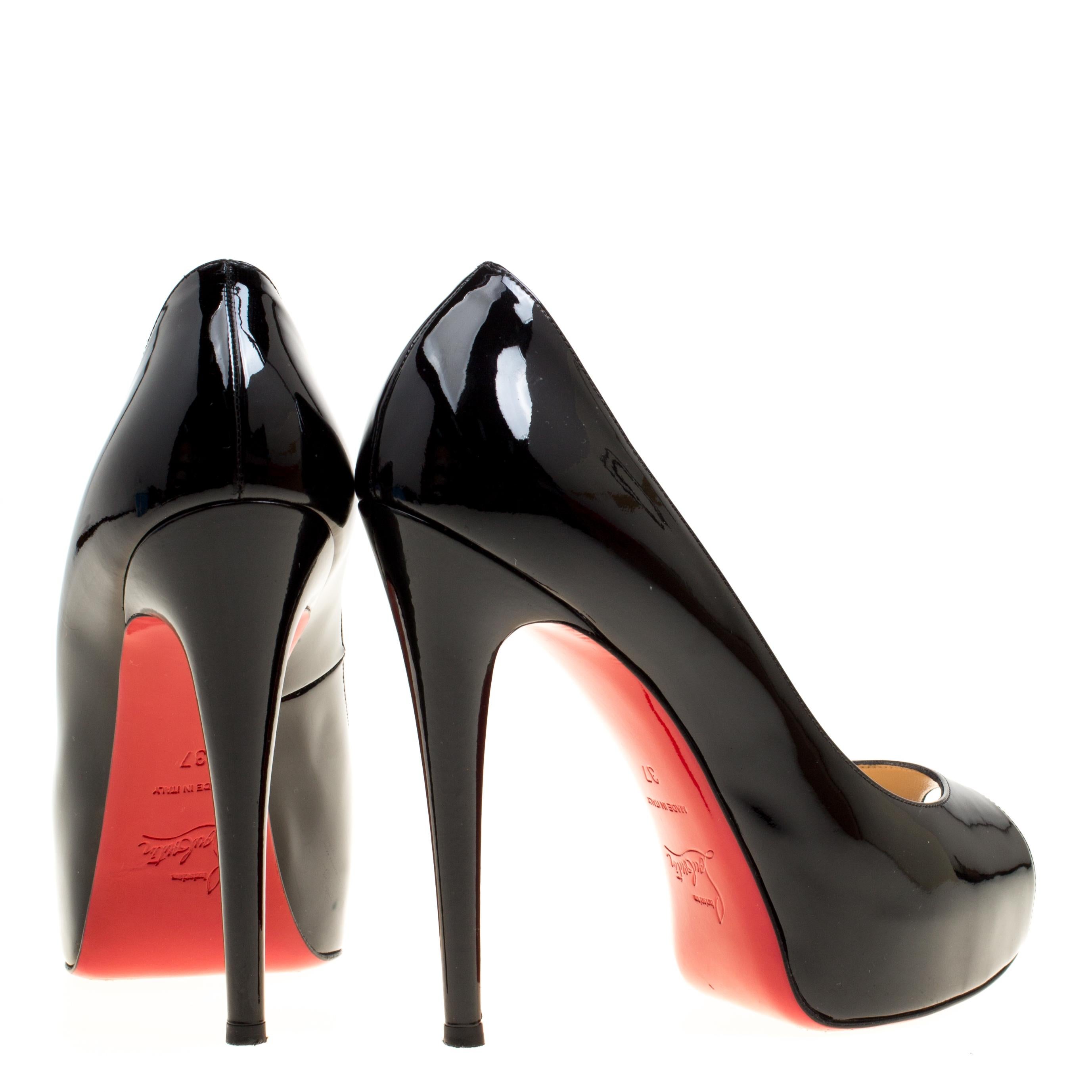 Christian Louboutin Black Patent Leather Hyper Prive Peep Toe Platform Pumps Siz 1