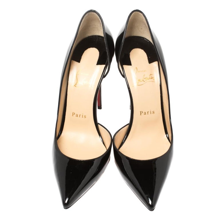 Christian Louboutin Black Patent Leather Iriza D'Orsay Pointed Toe Pump ...