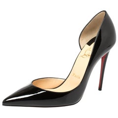 Christian Louboutin Black Patent Leather Iriza D'Orsay Pointed Toe Pump Size38.5