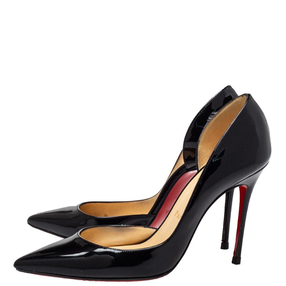 Women's Christian Louboutin Black Patent Leather Iriza D'orsay Pointed Toe Pumps Size 38