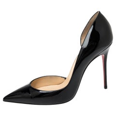 Christian Louboutin Black Patent Leather Iriza D'orsay Pointed Toe Pumps Size 38
