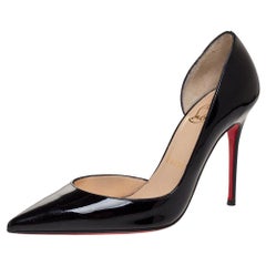 Christian Louboutin Black Patent Leather Iriza D'Orsay Pointed Toe Size 36.5