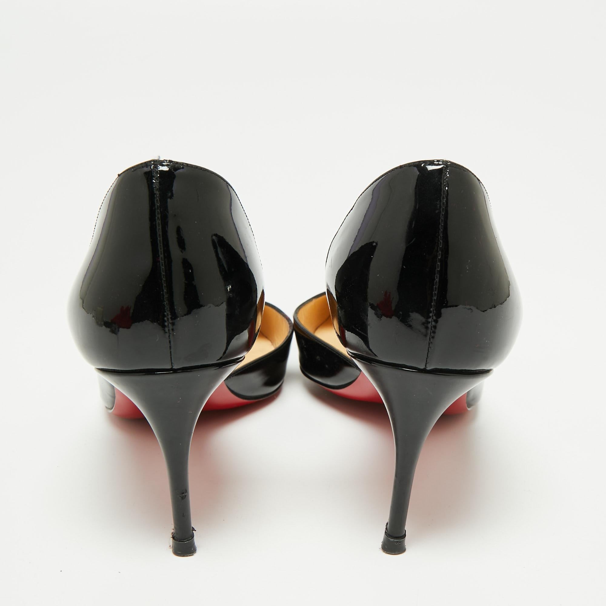 Christian Louboutin Black Patent Leather Iriza D'orsay Pumps Size 38 In Good Condition In Dubai, Al Qouz 2