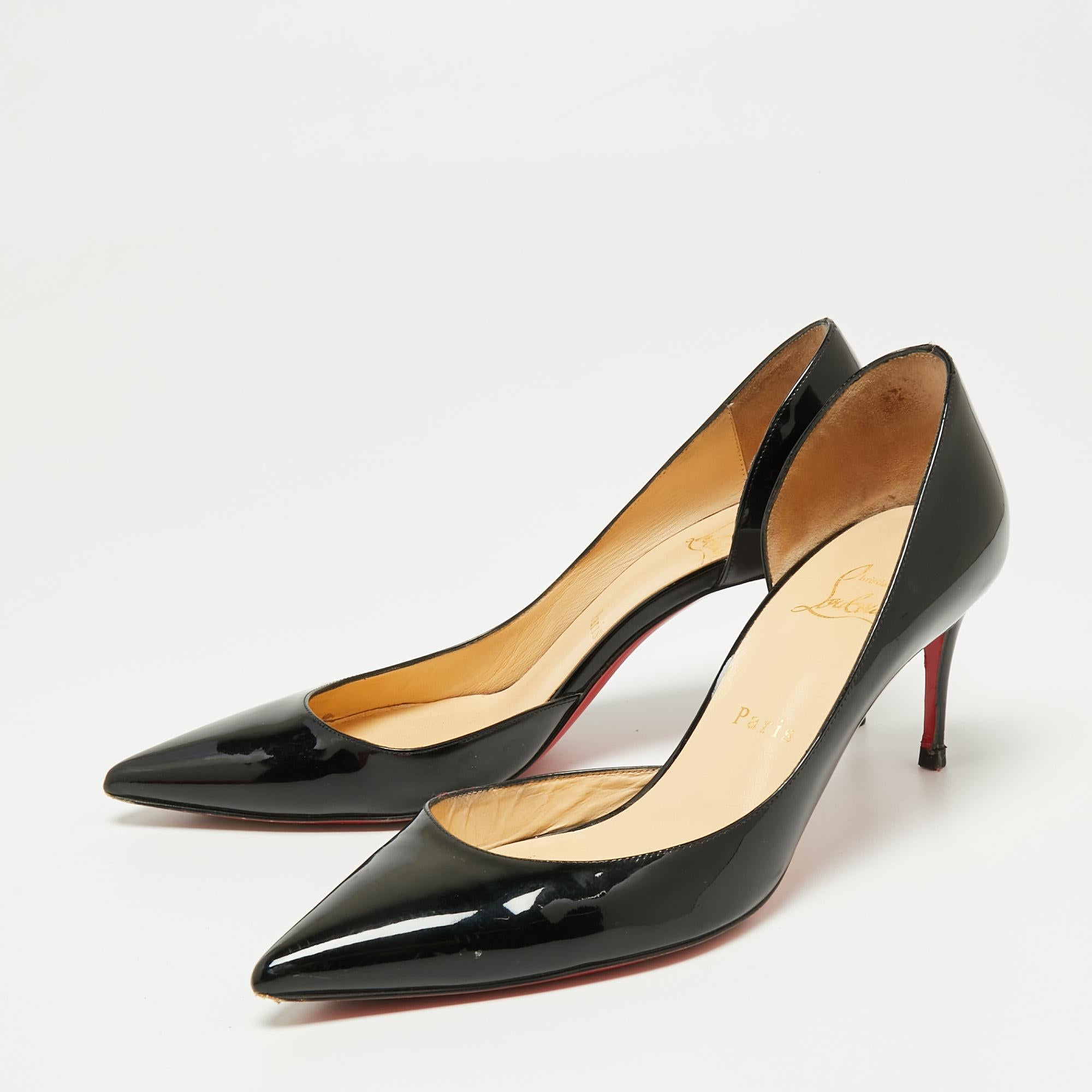 Women's Christian Louboutin Black Patent Leather Iriza D'orsay Pumps Size 38
