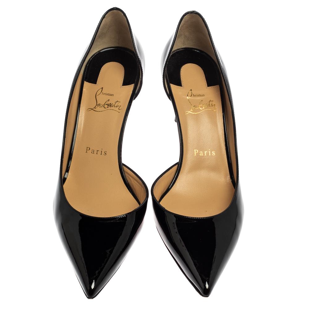 Skilfully crafted from patent leather in a D'orsay style with pointed toes, these Christian Louboutin pumps come ready to give you a high-fashion experience. The black pumps with sharp-cut toplines, are balanced on 7.5 cm heels and finished with