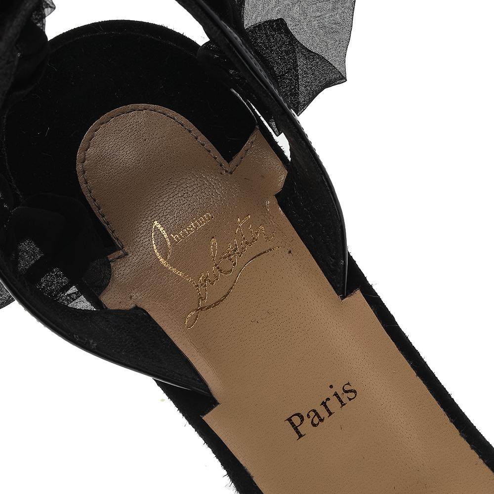 Women's Christian Louboutin Black Patent Leather Jacqueline Ankle Strap Sandals Size 36 For Sale