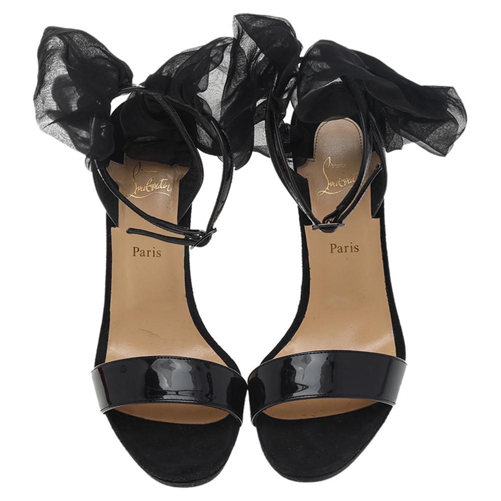 Christian Louboutin Black Patent Leather Jacqueline Ankle Strap Sandals Size 36 For Sale 1