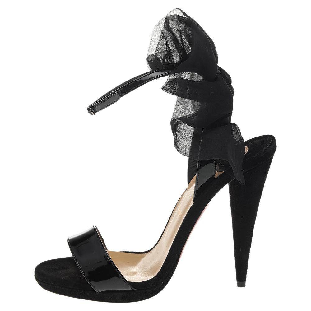 Christian Louboutin Black Patent Leather Jacqueline Ankle Strap Sandals Size 36 For Sale 3