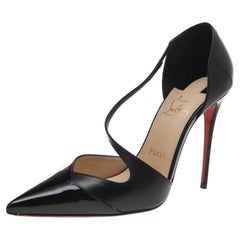 Christian Louboutin Black Patent Leather Jumping Cross Strap Pumps Size 38