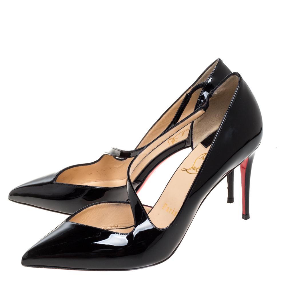 Christian Louboutin Black Patent Leather Jumping Cross Strap Pumps Size 38.5 1