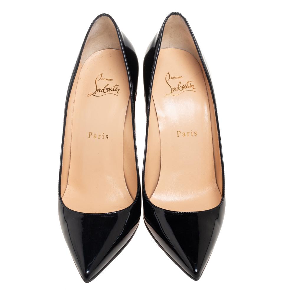 Invest in a classic black pair of pumps by choosing this Christian Louboutin design. Crafted from patent leather, these pumps carry a sleek shape with pointed toes and 10.5 cm heels. Complete with the signature red soles, this pair truly embodies