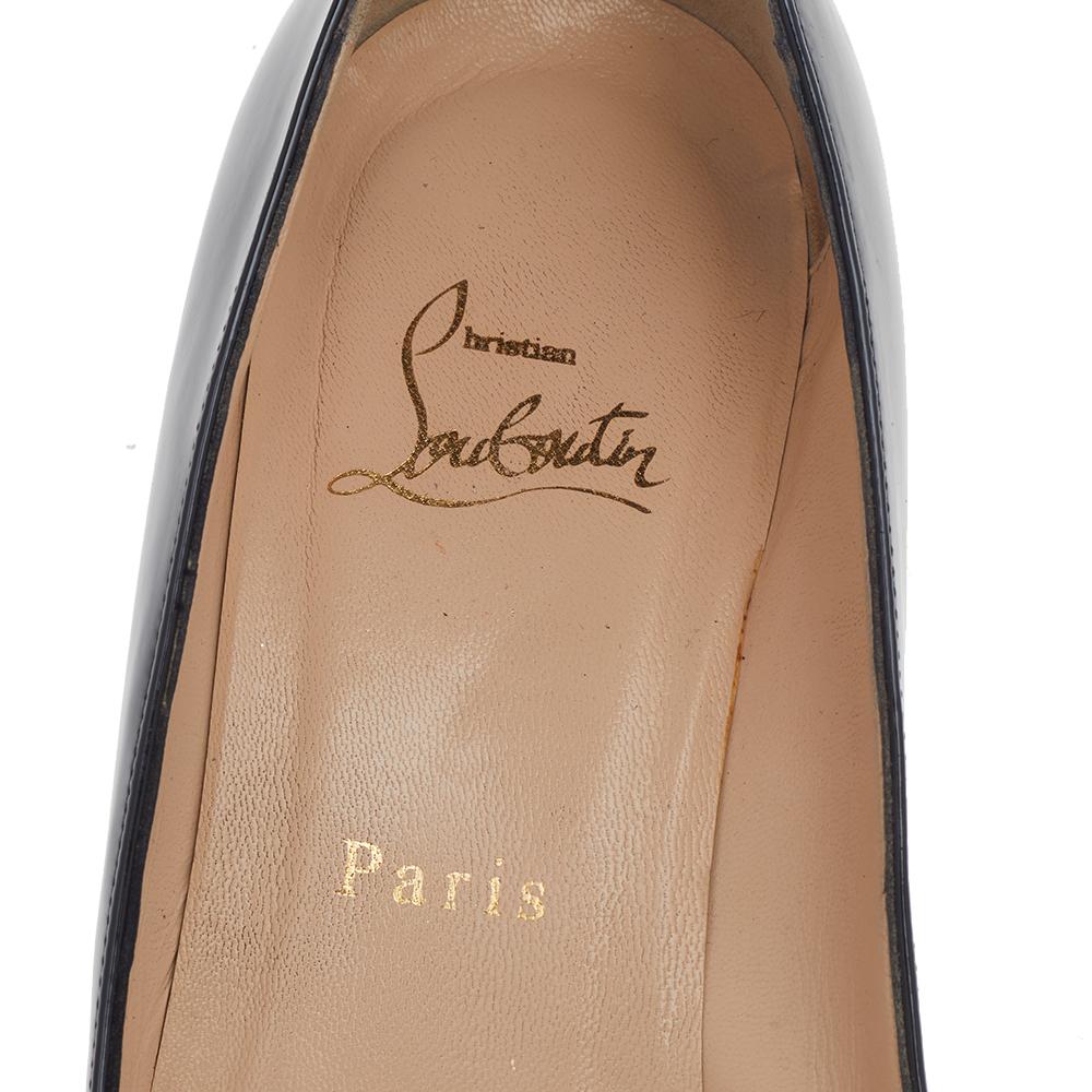 Christian Louboutin Black Patent Leather Kitten Heel Peep Toe Pumps Size 39.5 2