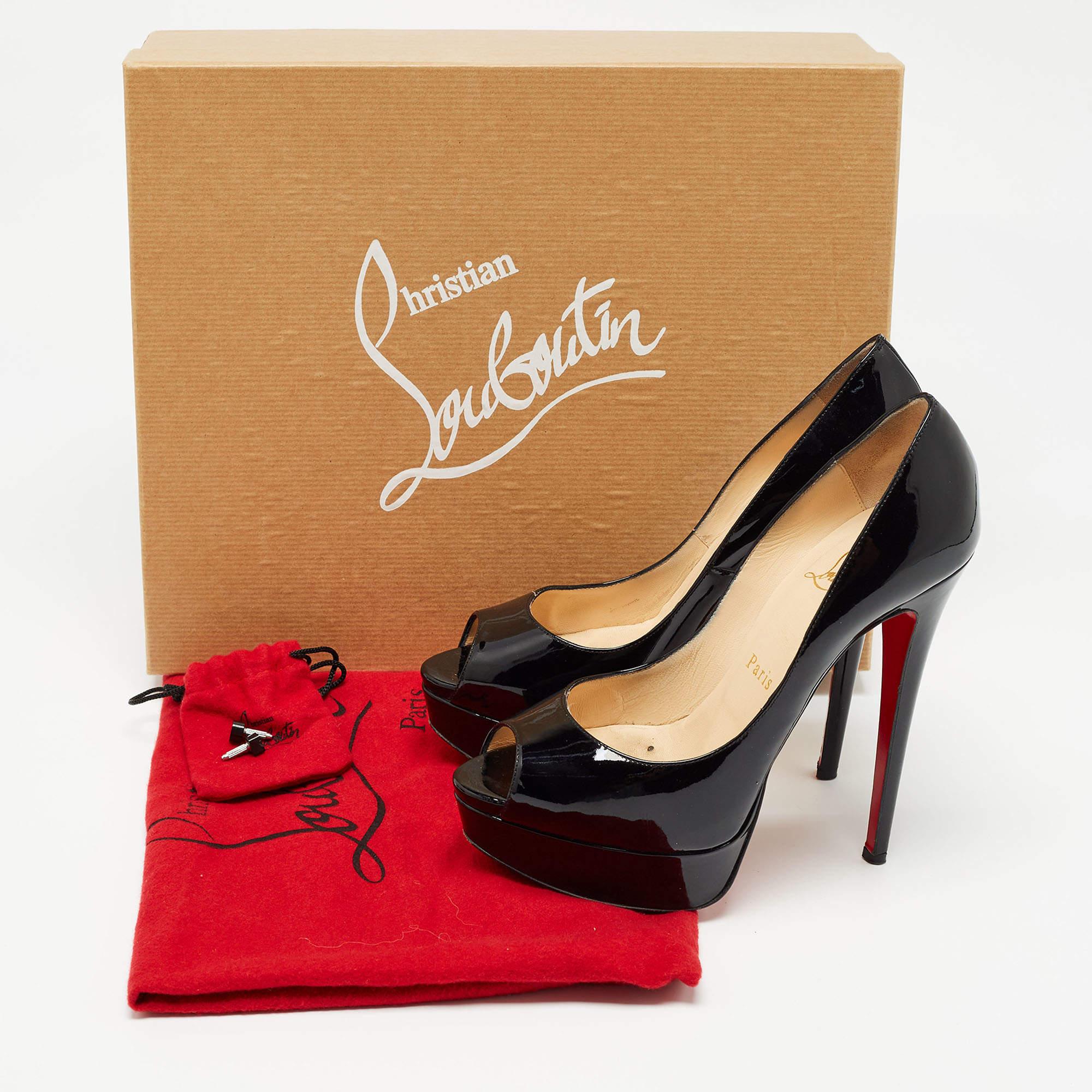 Christian Louboutin Black Patent Leather Lady Peep Pumps Size 36 For Sale 6