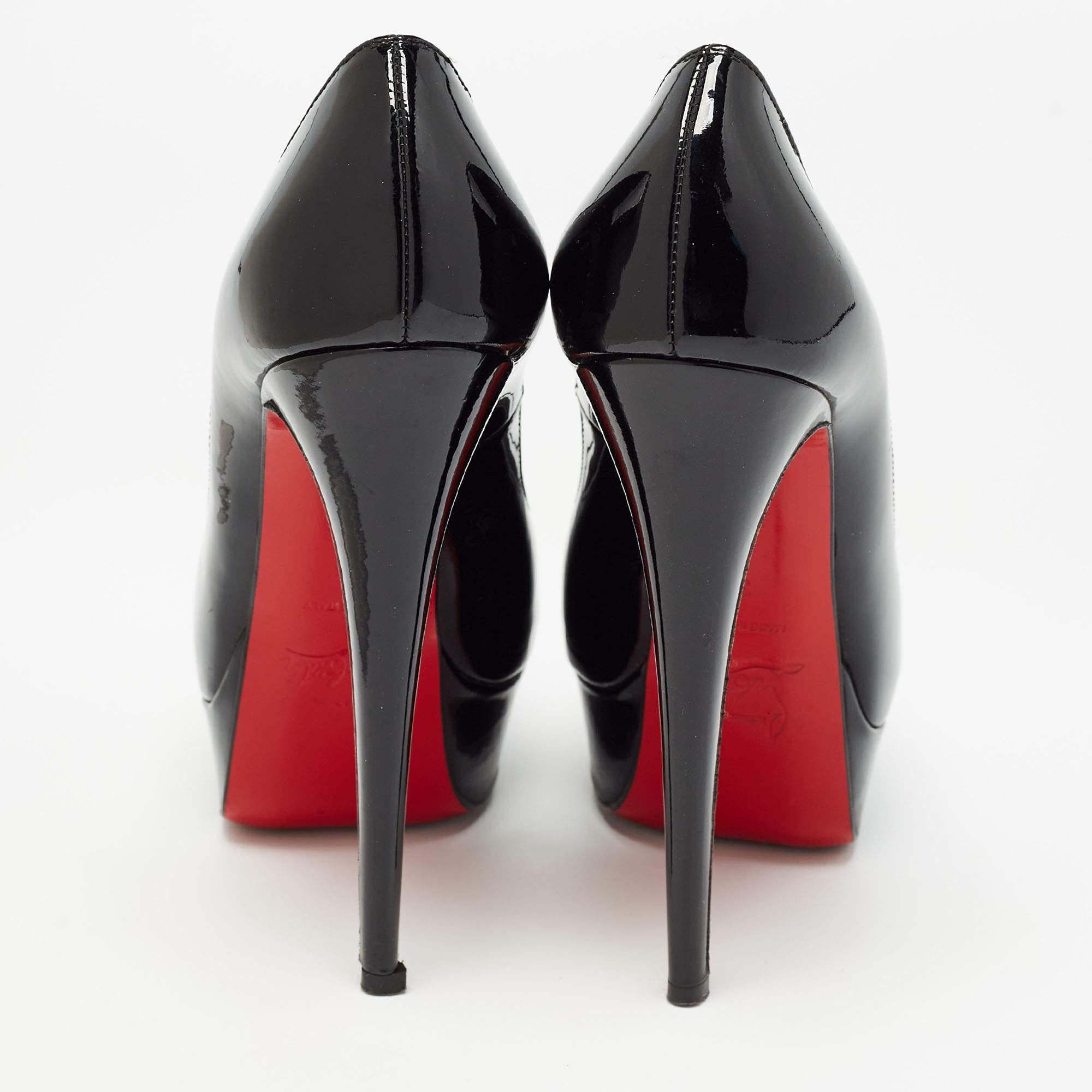 Christian Louboutin Black Patent Leather Lady Peep Pumps Size 36 For Sale 2