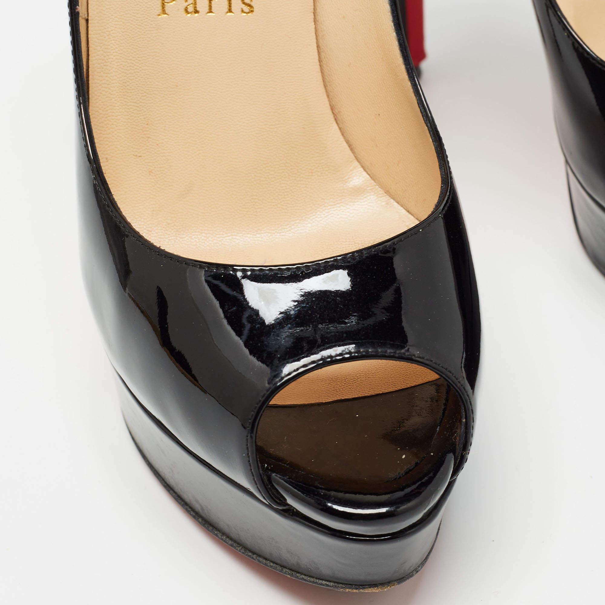 Christian Louboutin Black Patent Leather Lady Peep Pumps Size 36 For Sale 3