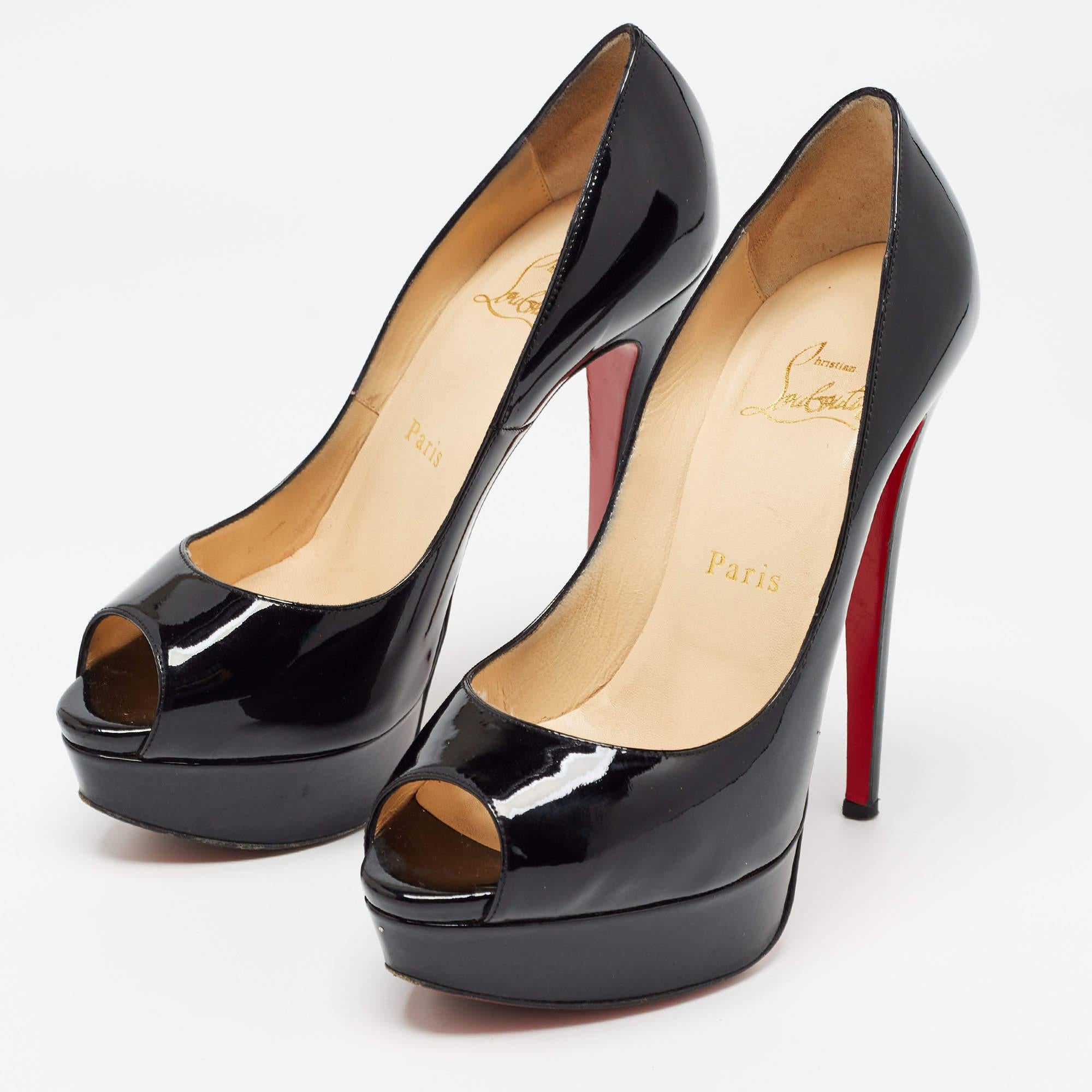 Christian Louboutin Black Patent Leather Lady Peep Pumps Size 36 For Sale 4