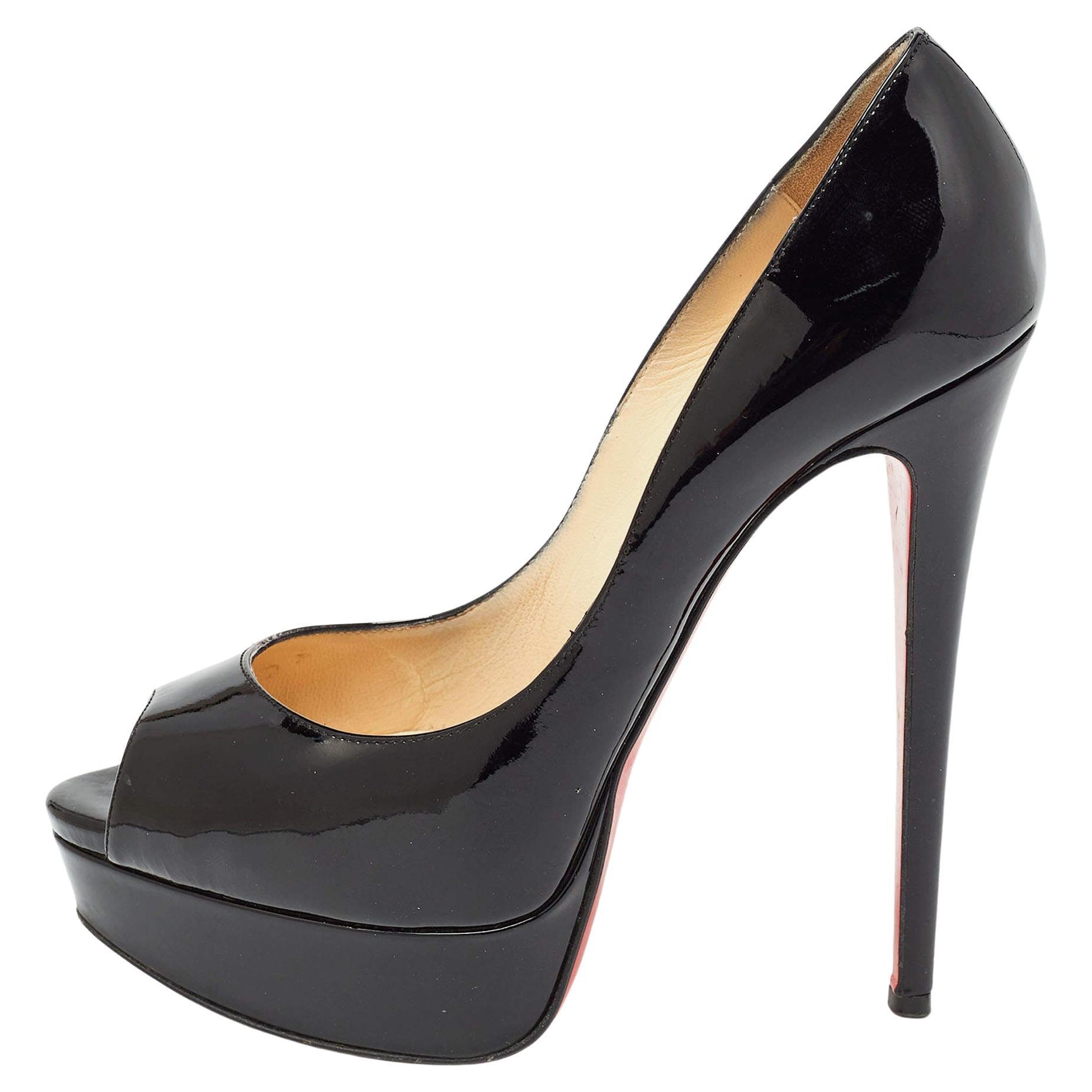 Christian Louboutin Black Patent Leather Lady Peep Pumps Size 36 For Sale