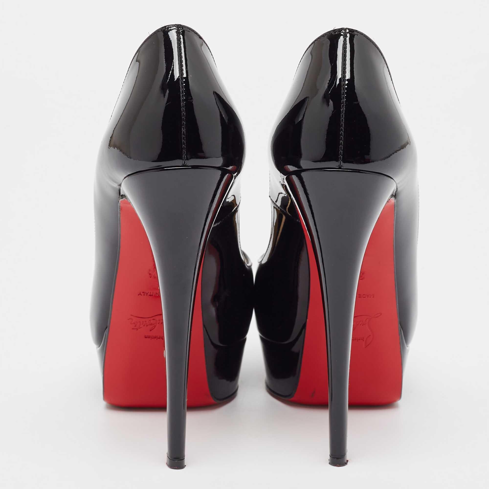 Christian Louboutin Black Patent Leather Lady Peep Pumps Size 37.5 1
