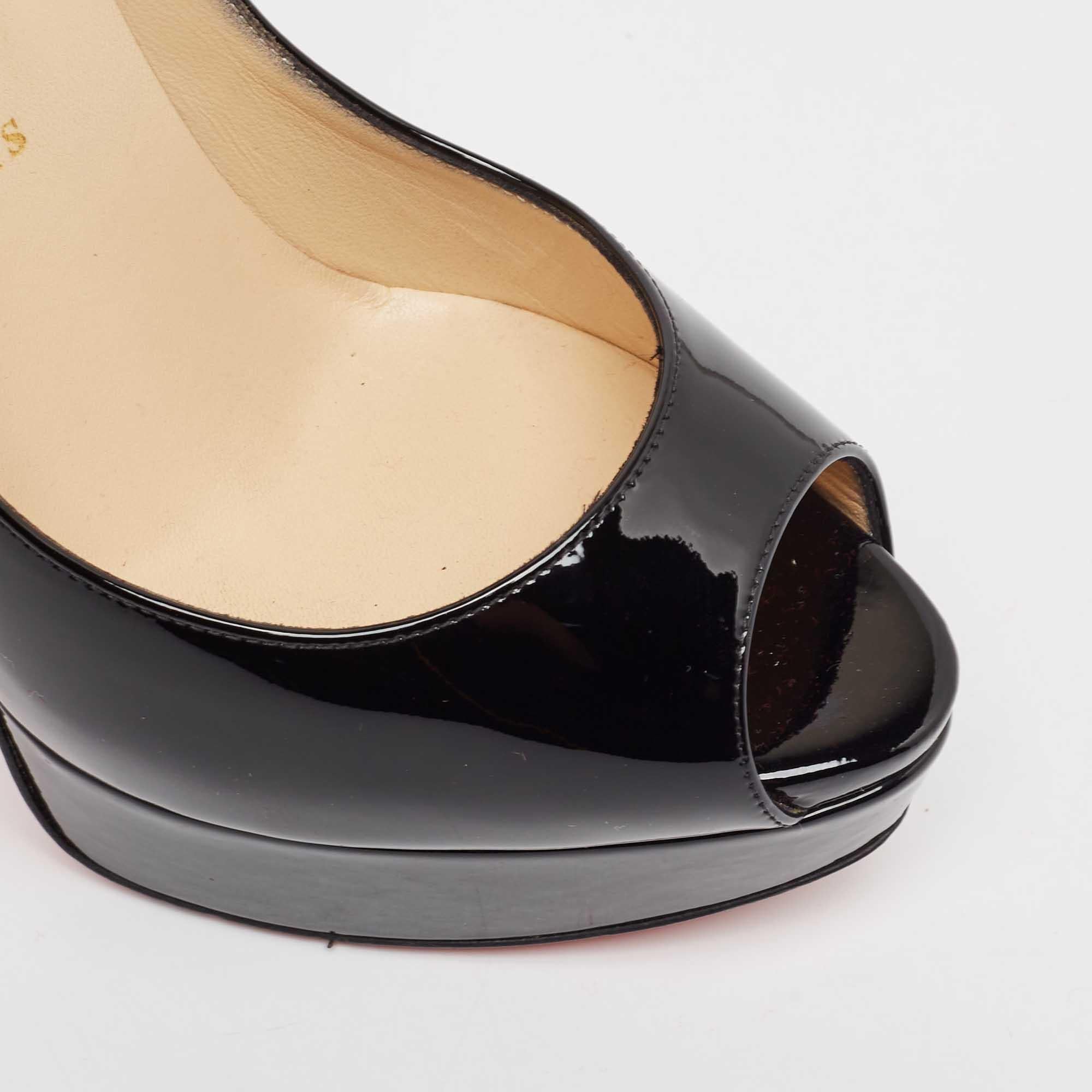 Christian Louboutin Black Patent Leather Lady Peep Pumps Size 37.5 3
