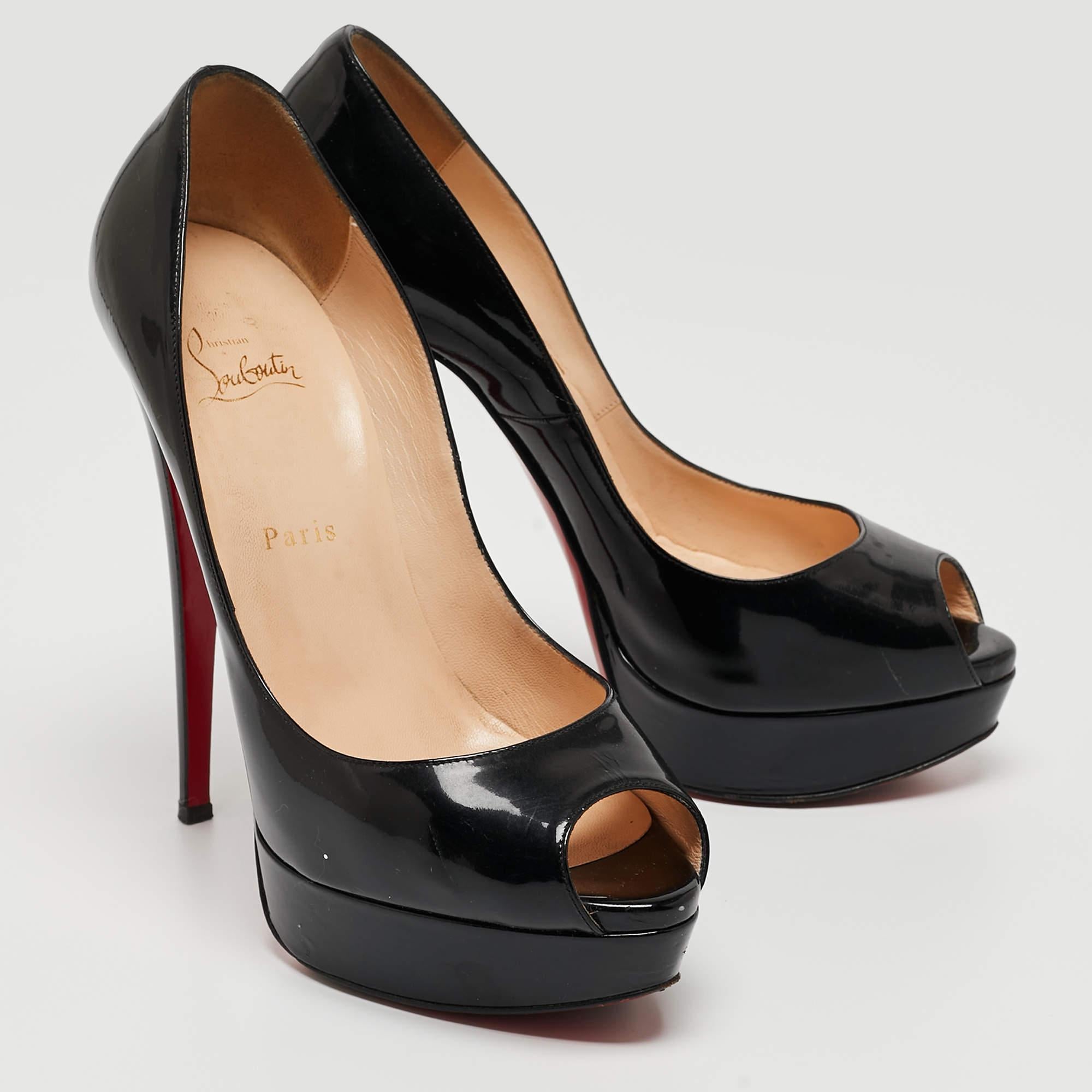 Christian Louboutin Black Patent Leather Lady Peep Pumps Size 40.5 For Sale 3