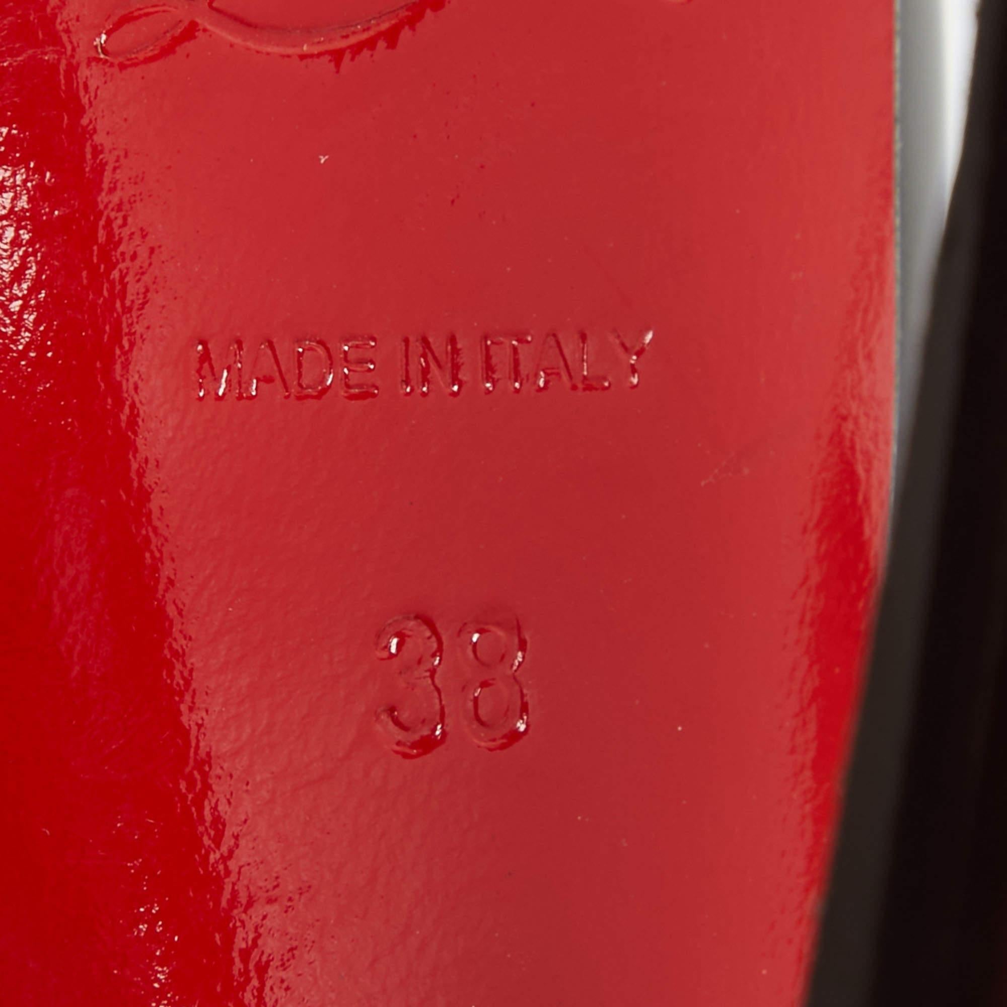 Women's Christian Louboutin Black Patent Leather Lady Peep Slingback Pumps Size 38 For Sale