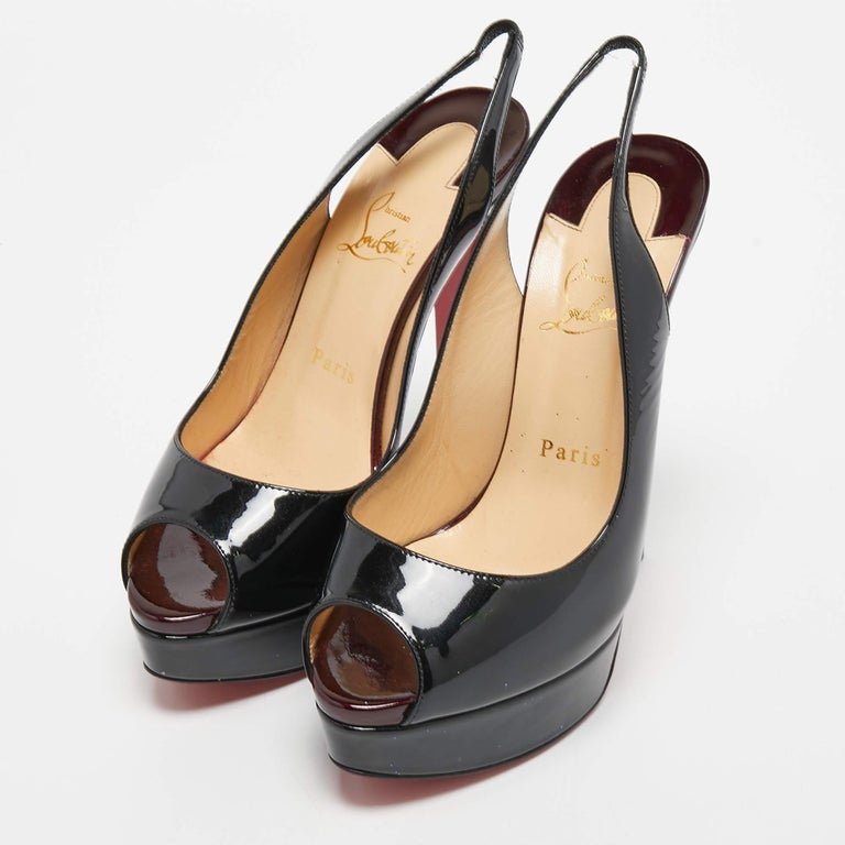 Christian Louboutin Black Patent Leather Lady Peep Slingback Pumps
