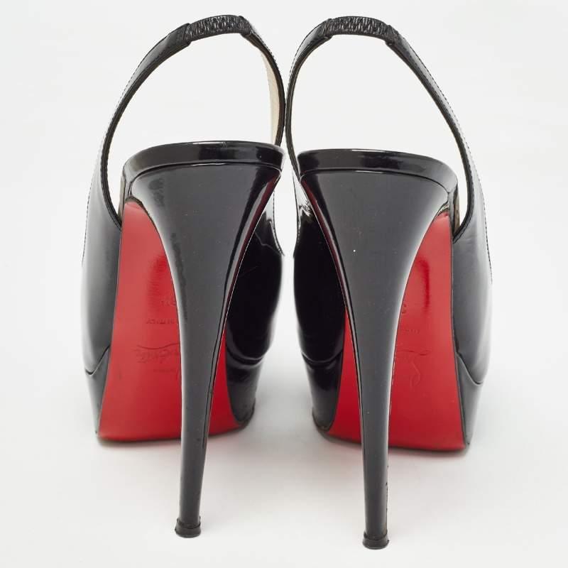 Christian Louboutin Black Patent Leather Lady Peep Slingback Pumps Size 38.5 2