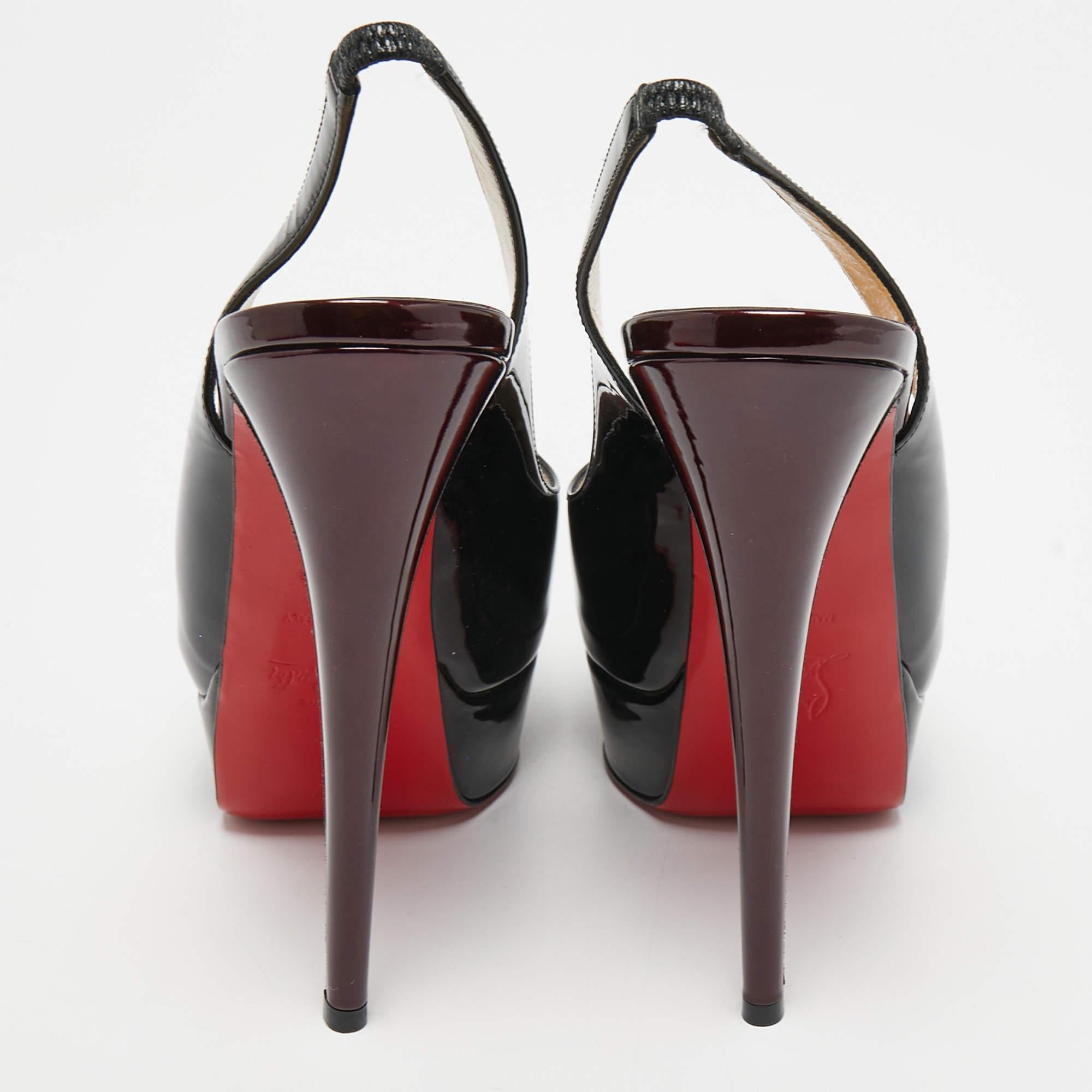 Christian Louboutin Black Patent Leather Lady Peep Slingback Pumps Size 38.5 2