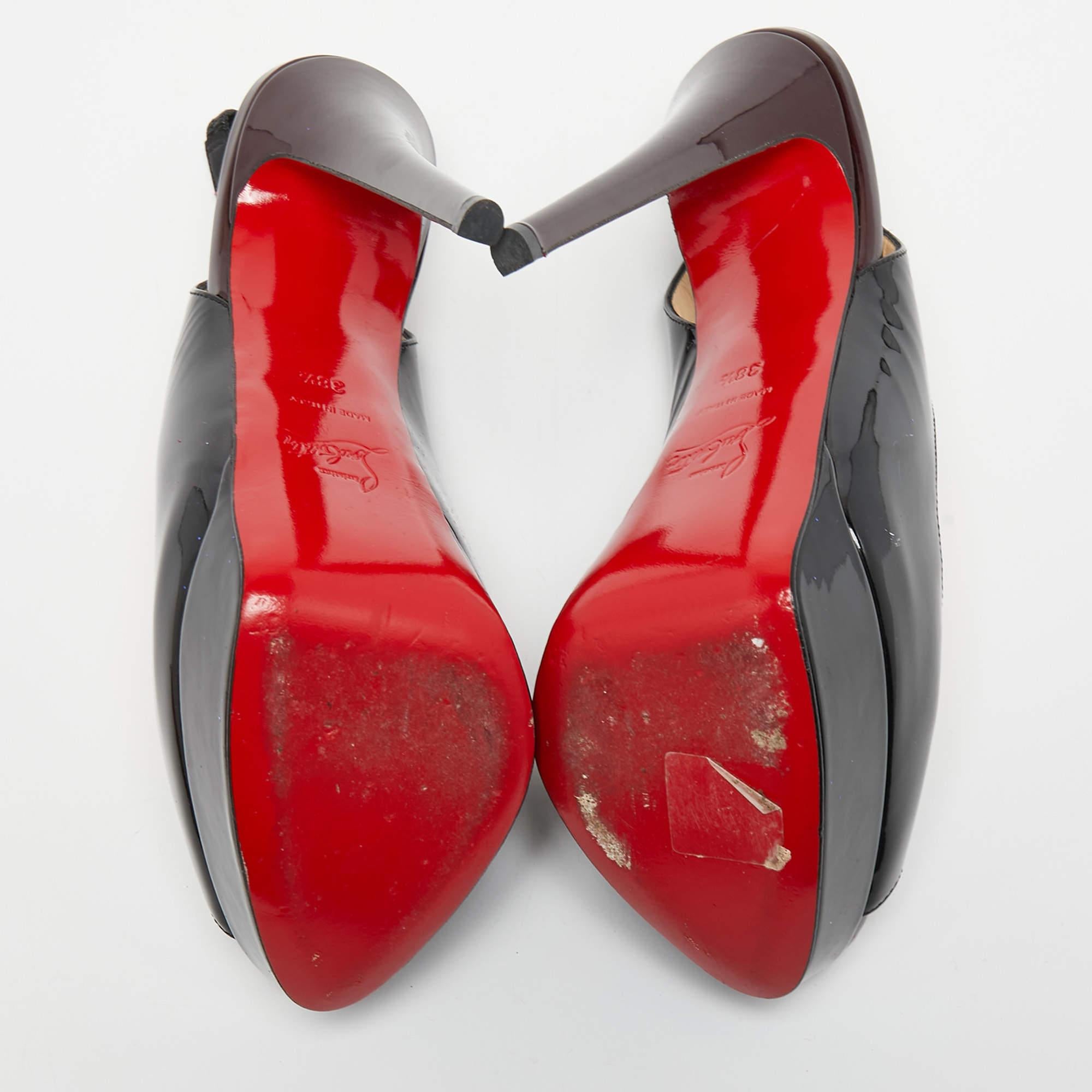 Christian Louboutin Black Patent Leather Lady Peep Slingback Pumps Size 38.5 3