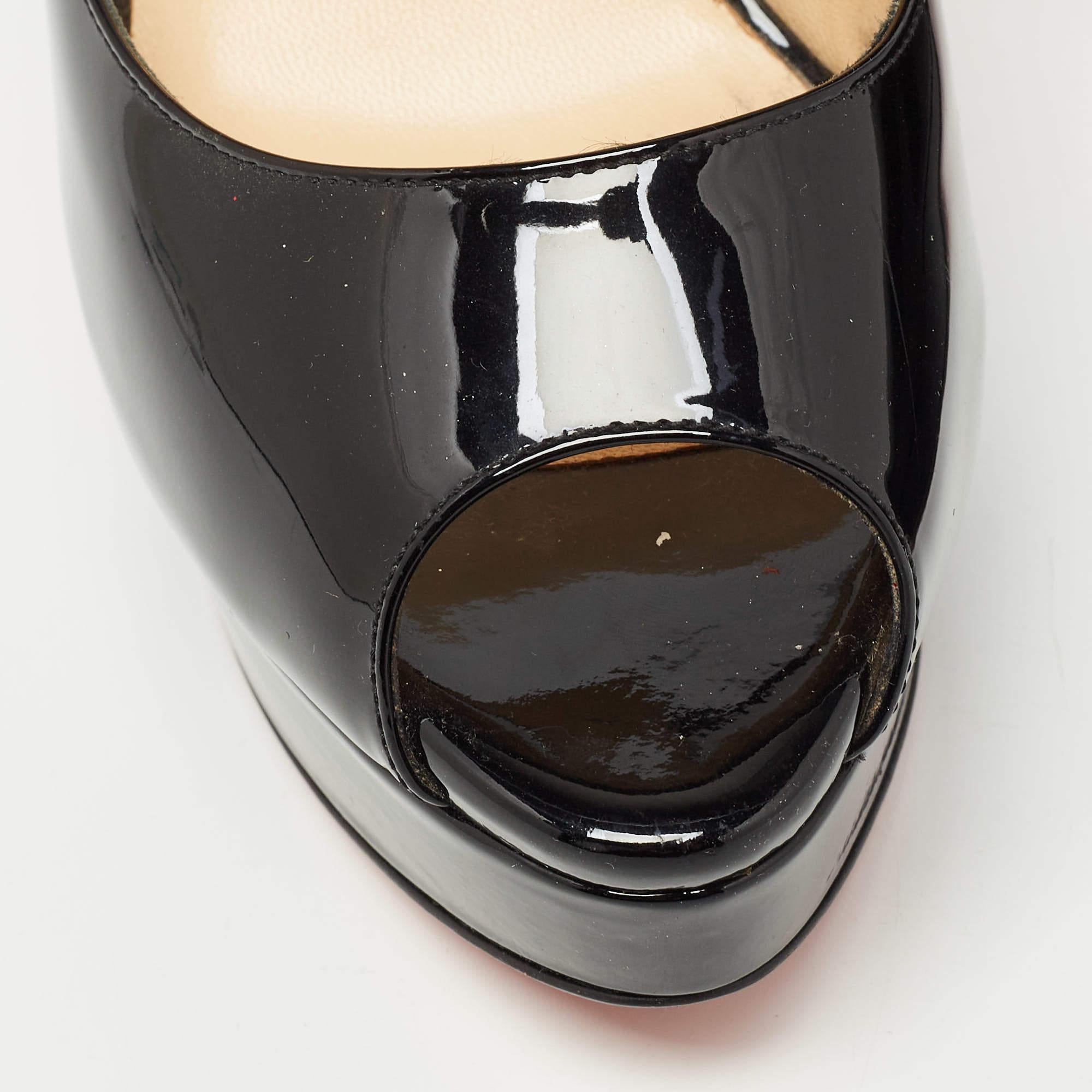 Christian Louboutin Black Patent Leather Lady Peep Slingback Pumps Size 40 For Sale 3