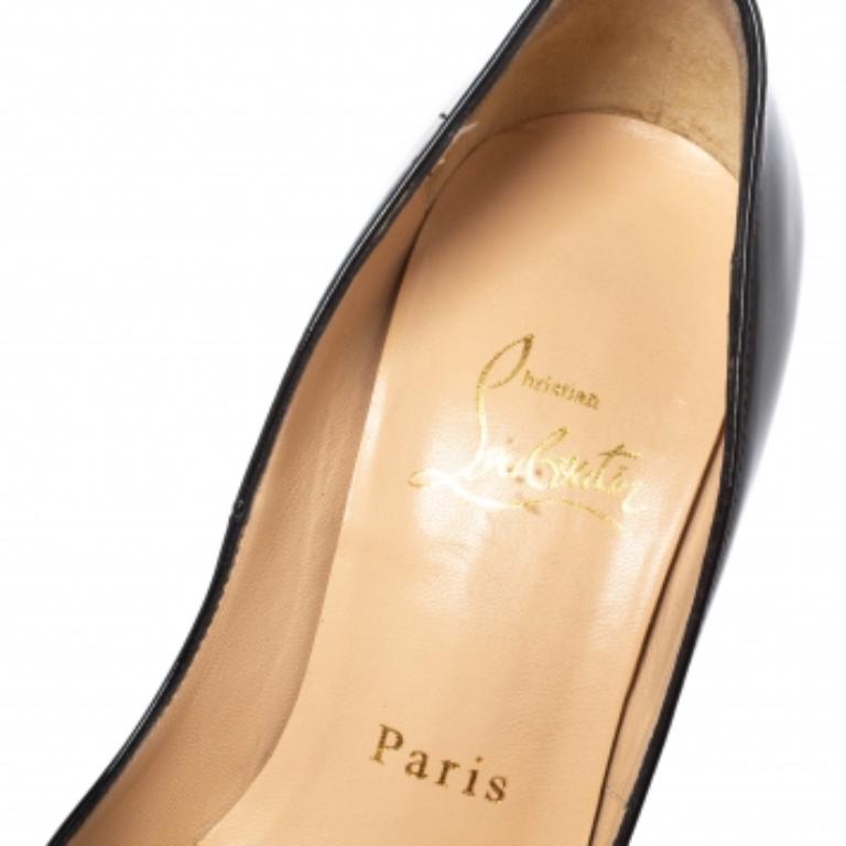 Christian Louboutin Black Patent Leather Lady Peep Toe Platform Pumps Size 35 For Sale 1