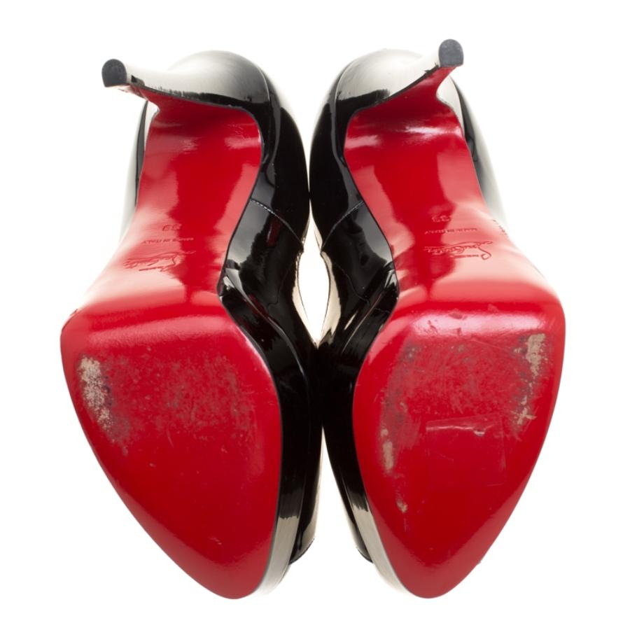 Christian Louboutin Black Patent Leather Lady Peep Toe Platform Pumps Size 39 2
