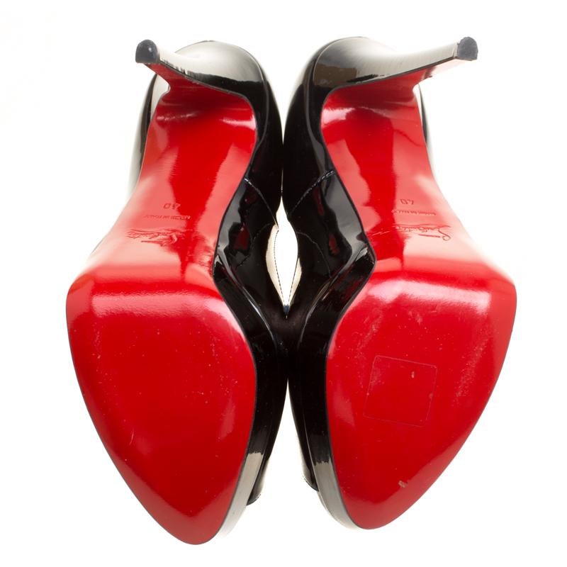 Women's or Men's Christian Louboutin Black Patent Leather Lady Peep Toe Platform Pumps Size 40