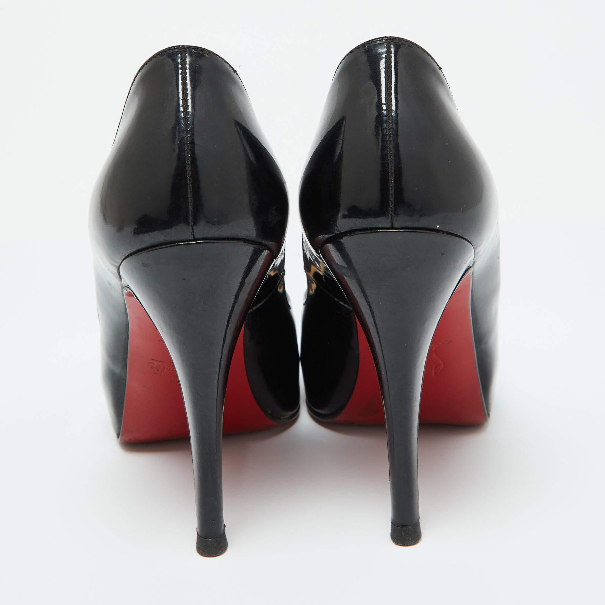 Christian Louboutin Black Patent Leather Lady Peep Toe Pumps 34.5 For Sale 1