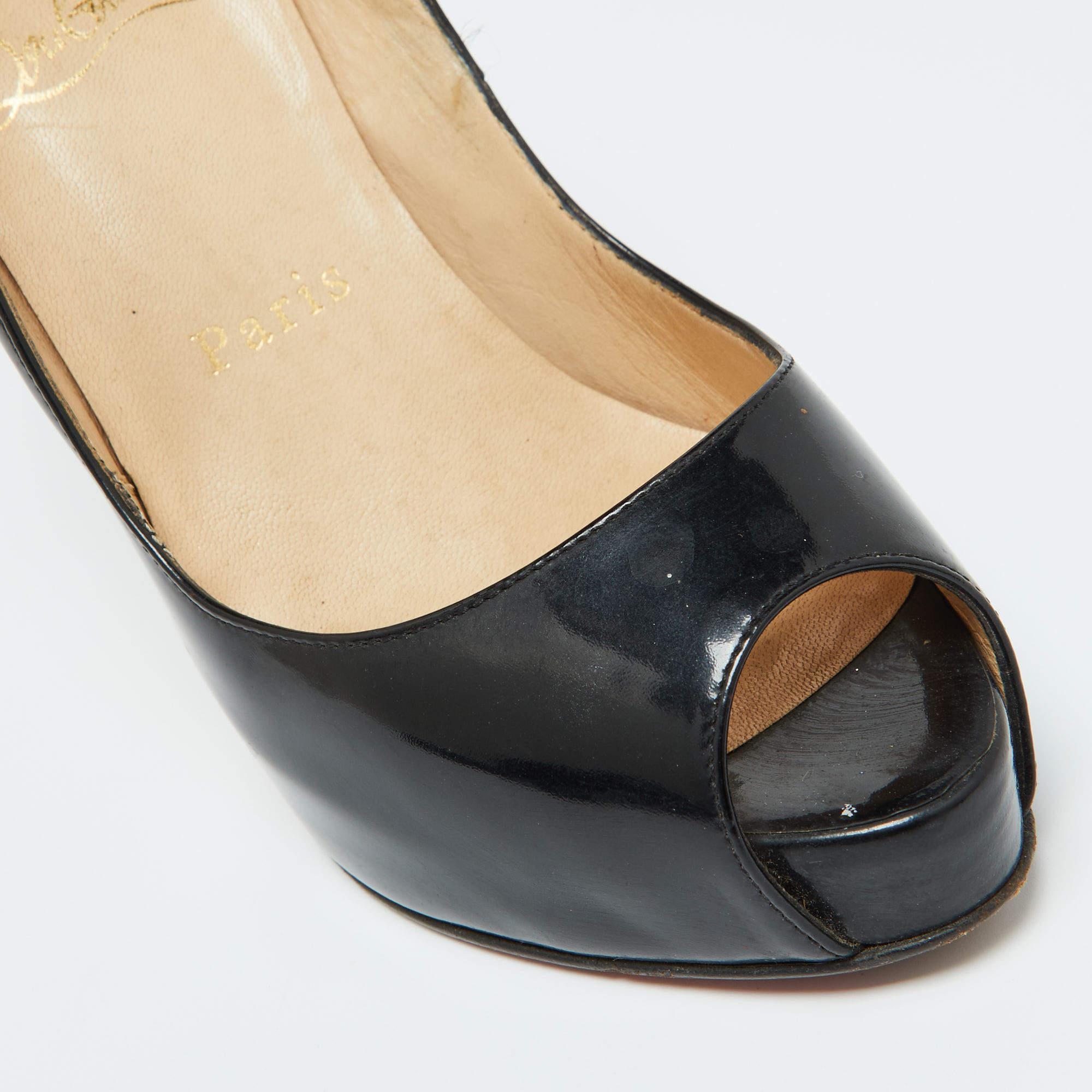 Christian Louboutin Black Patent Leather Lady Peep Toe Pumps 34.5 For Sale 3