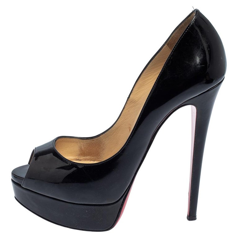 Christian Louboutin Black Patent Leather Lady Peep Toe Pumps Size 37 at ...