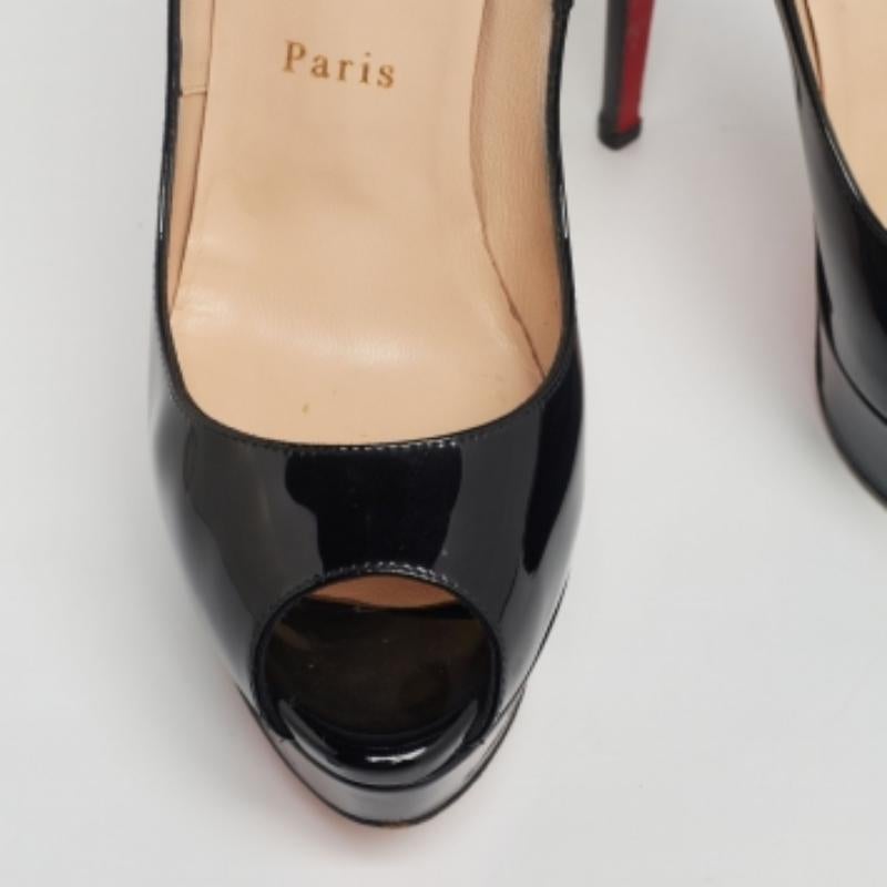Christian Louboutin Black Patent Leather Lady Peep-Toe Pumps Size 38 For Sale 1
