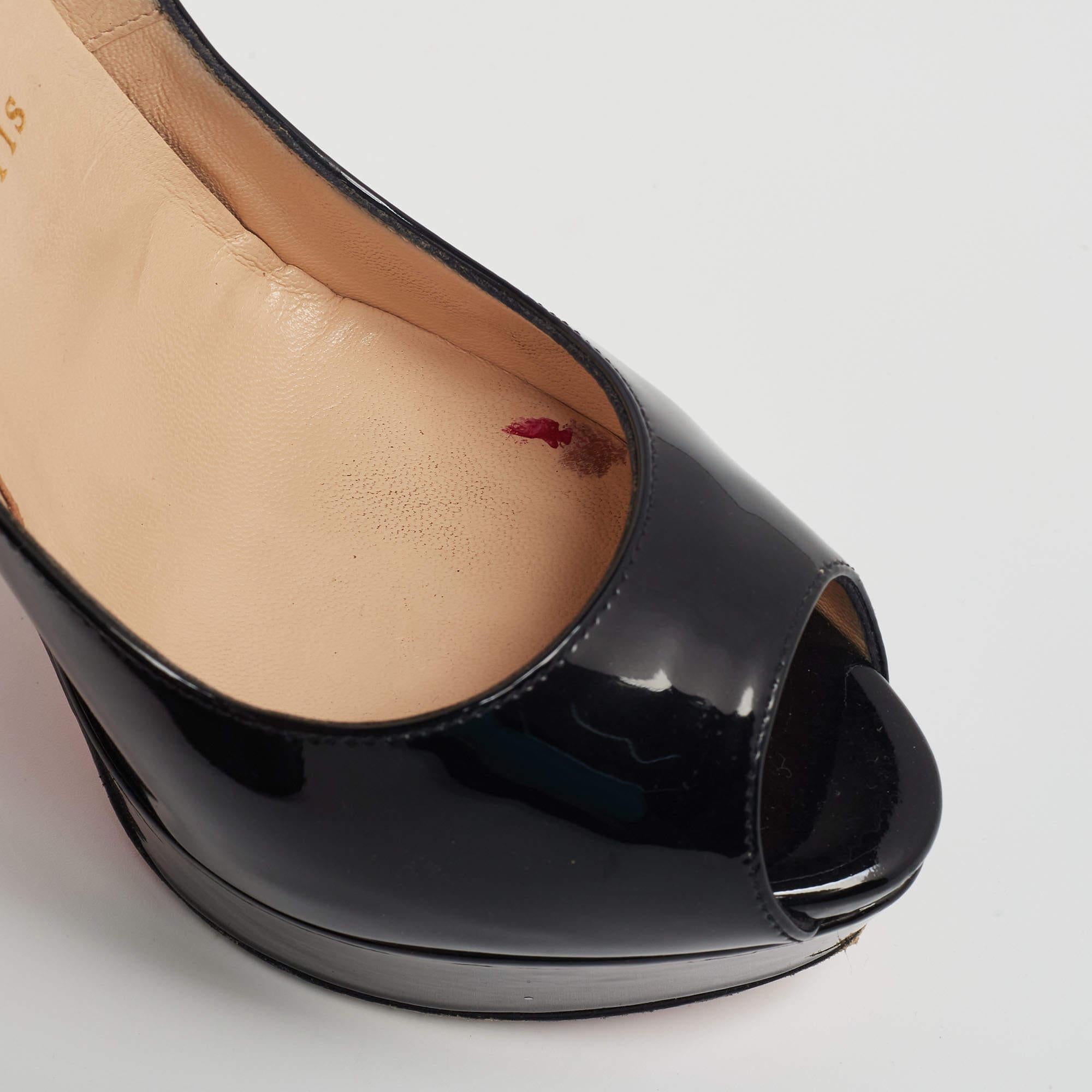 Christian Louboutin Black Patent Leather Lady Peep-Toe Pumps Size 38 For Sale 1
