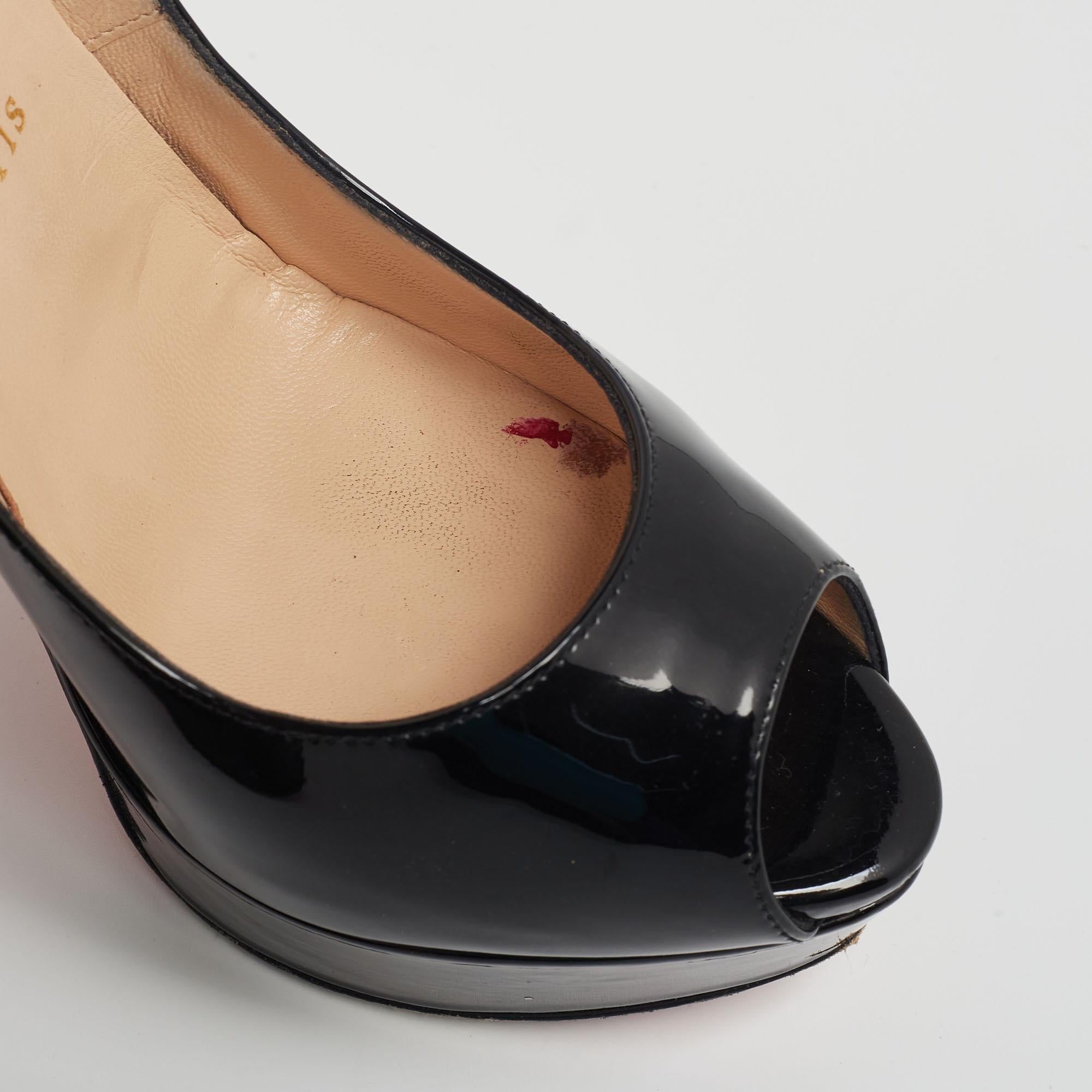 Christian Louboutin Black Patent Leather Lady Peep-Toe Pumps Size 38 For Sale 4